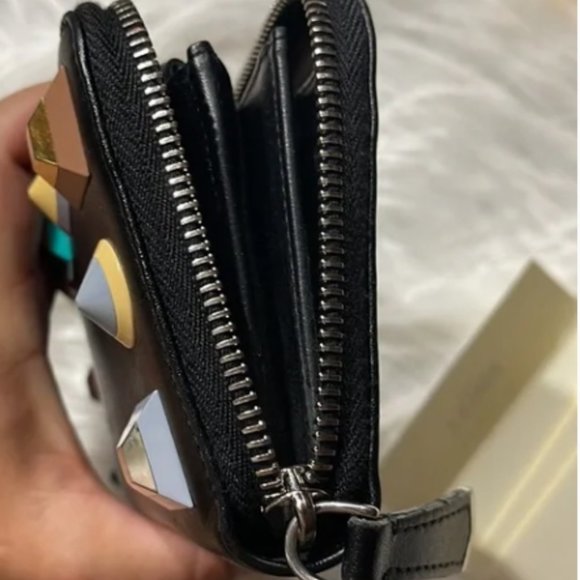 EUC Fendi Vitello Liberty Studded Zip Around Wallet Black - Picture 6 of 9